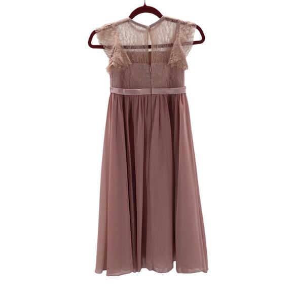 GIRL'S PARTY DRESS 6-7Y pink mauve lace chiffon ruffle sleeve maxi NEW B74 - Picture 2 of 7